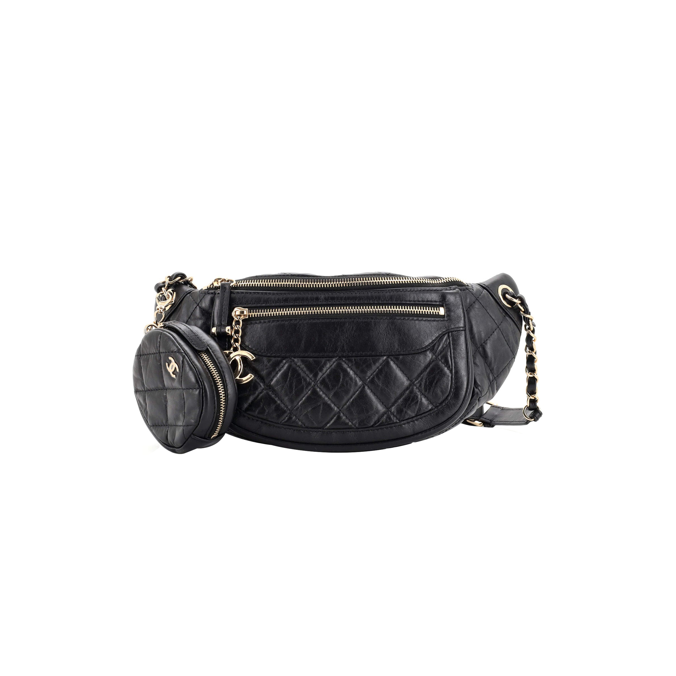 CHANEL FRONT ZIP WAIST BAG WITH COIN PURSE QUILTED AGED CALFSKIN AS1077 (34*15*6cm)